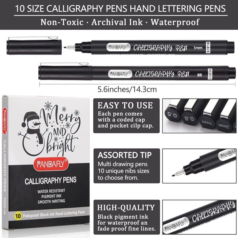 PANDAFLY Calligraphy Pen, 10 Size Calligraphy Pens for Writing, Brush Pens Calligraphy Set for Beginners, Hand Lettering Pen for Art Drawing, Sketching, Scrapbooking - Image 2